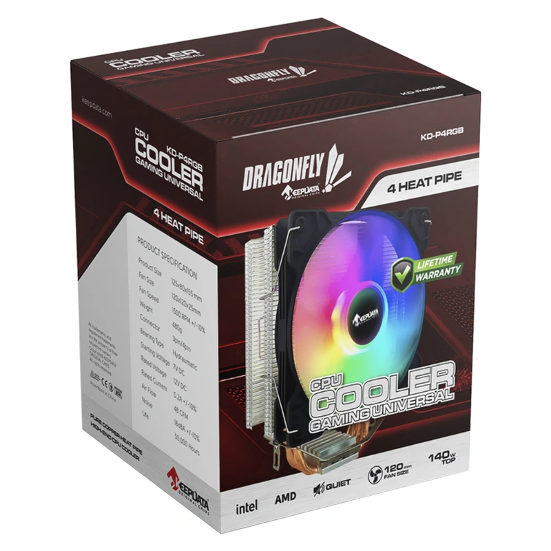 Cooler para Processador Keepdata Dragonfly KD-P4RGB RGB 120MM LGA Universal | 3 Pinos PWM - Imagem 3