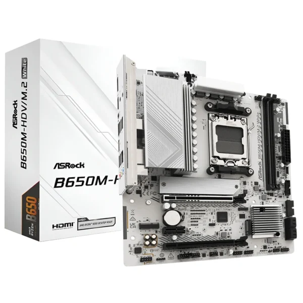 Placa Mãe ASRock B650M-HDVM.2 White Socket AM5 DDR5 AMD B650 Micro ATX