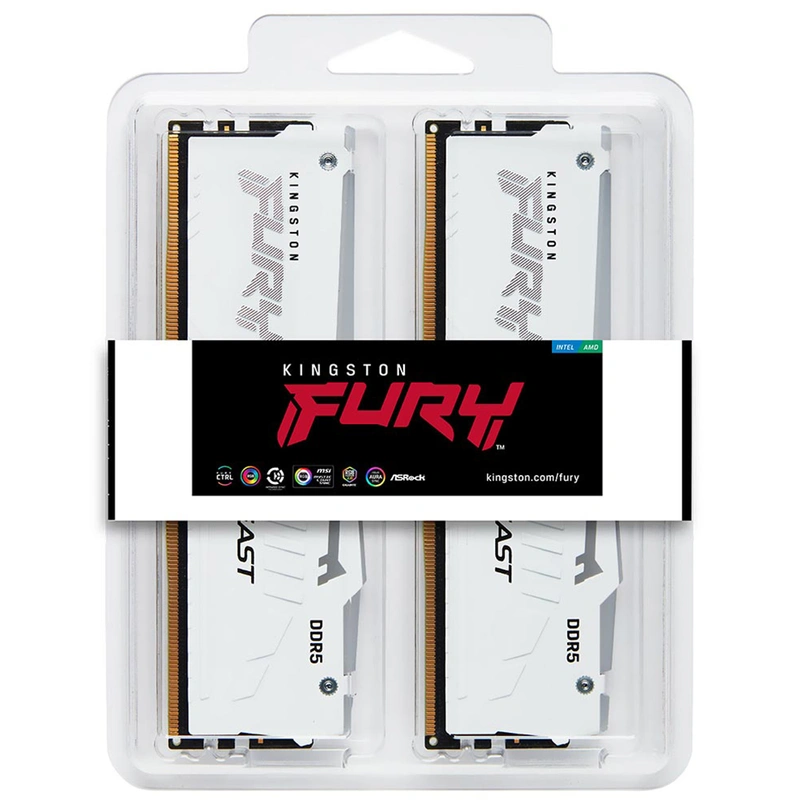 Memória RAM Kingston Fury Beast DDR5 64GB (4x16GB) 6000MHz RGB - Branco (KF560C40BWAK4-64)