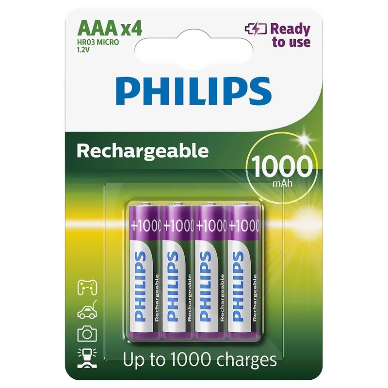 Pilhas Recarregável Philips AAA com 4 Pilhas 1000MAH - R03B4RTU1097 | R03B4RTU10/97 - Imagem 3