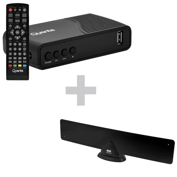 Conversor Digital Quanta QTCTV1130 FHD - Preto + Antena BAK BK-ANT188