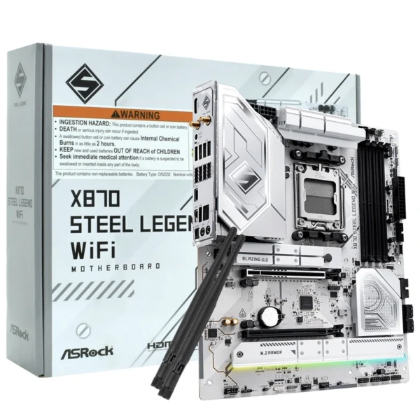 Placa Mãe ASRock X870 Steel Legend Wi-Fi Socket AM5 DDR5 AMD X870 ATX Wi-Fi 7