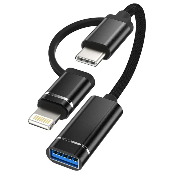 Cabo Adaptador USB 3.0 Fêmea para USB-C Macho Lightning Preto