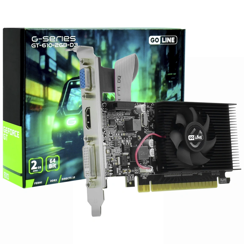Placa de Vídeo Goline 2GB GeForce GT610 DDR3 - GT-610-2GB-D3 64 bits
