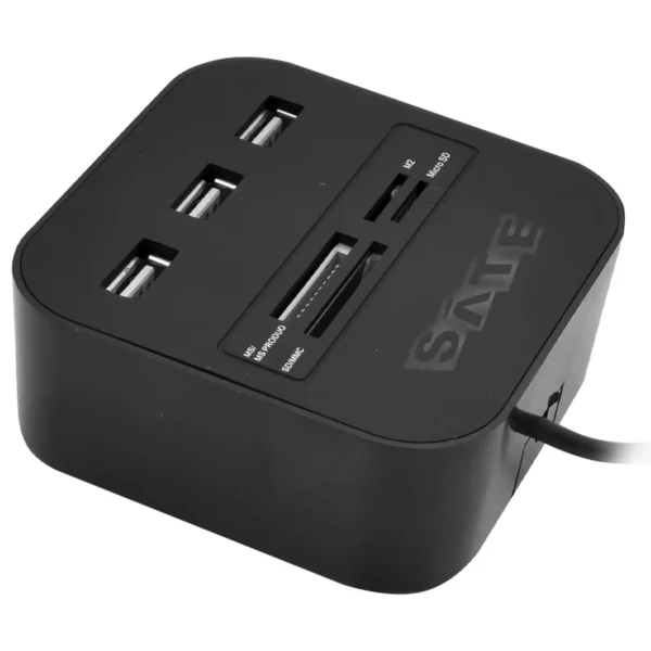 Hub USB 2.0 + Leitor de Cartão Satellite A-HUB07 3 Portas SD MS Pro duo M2 | Preto
