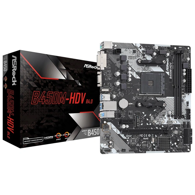 Placa Mãe ASRock B450M-HDV R4.0 Socket AM4 VGA DDR4 AMD Promontory B450