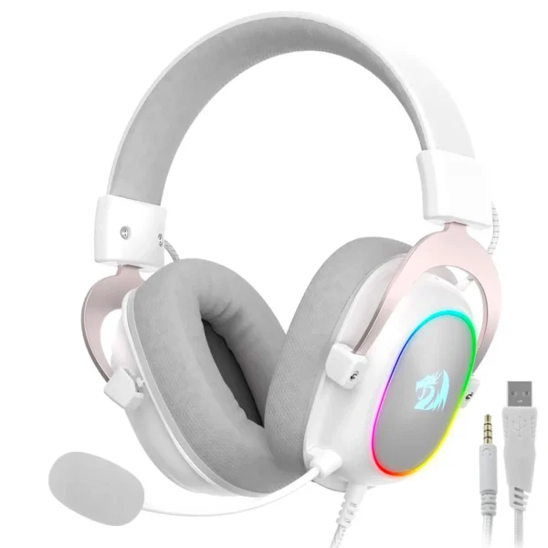 Headset Gamer Redragon H510W-RGB Zeus X RGB Com Fio - Branco Analógico de 3.5mm - USB