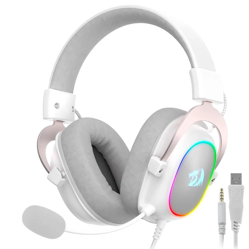 Headset Gamer Redragon H510W-RGB Zeus X RGB Com Fio - Branco Analógico de 3.5mm - USB