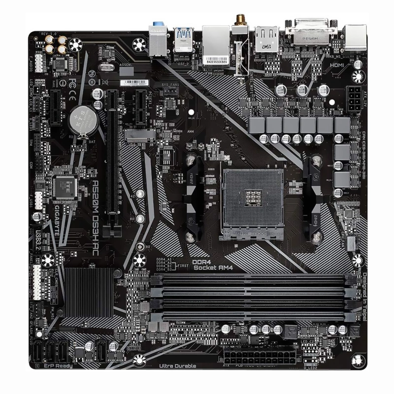Placa Mãe Gigabyte A520M DS3H AC Socket AM4 DDR4 AMD A520 4 Slots DIMM Dual Channel DDR4 - Imagem 2