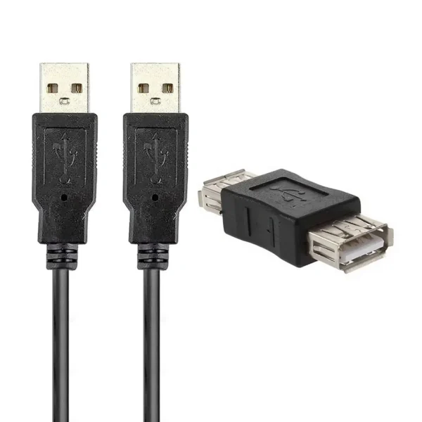 Cabo de Extensão USB para USB 2.0 Macho Macho + Adaptador USB Fêmea - 1.5M | Preto