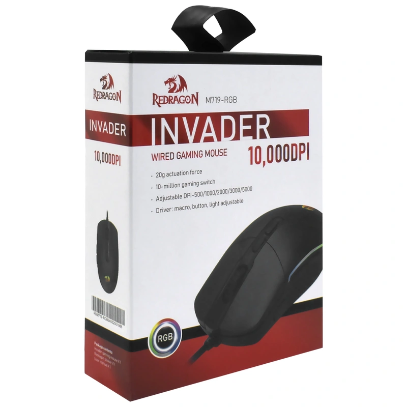 Mouse Gamer Redragon Invader M719 USB RGB - Preto Com fio - Imagem 4