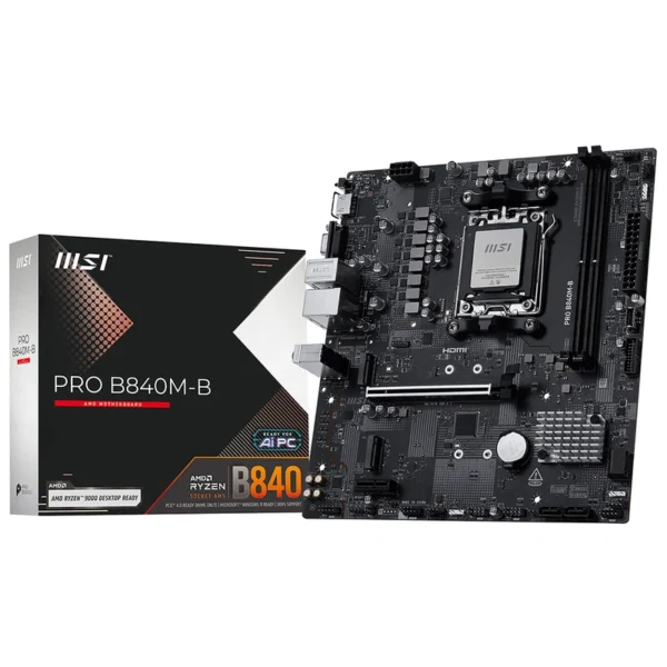 Placa Mãe MSI Pro B840M-B Socket AM5 DDR5 AMD B840 2 Slots DDR5 Dual Channel 8000MHz