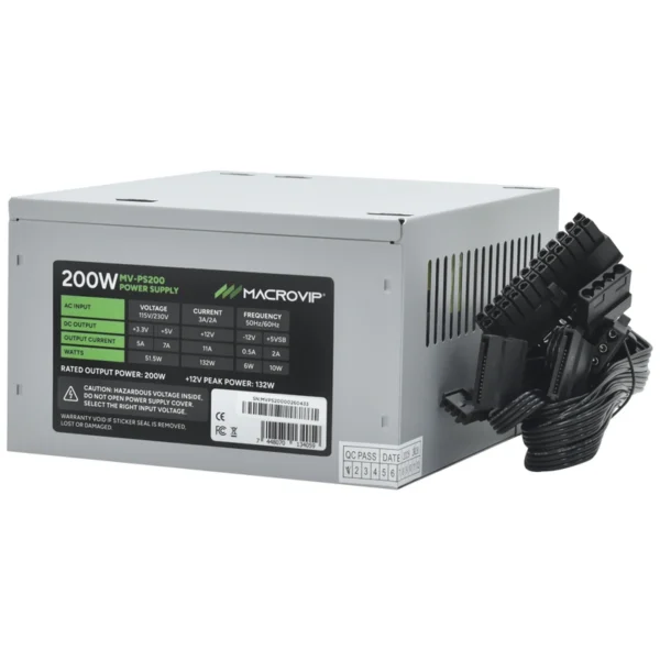 Fonte de Alimentação Macrovip MV-PS200 200W ATX Não Modular MB 24 Pinos x 1