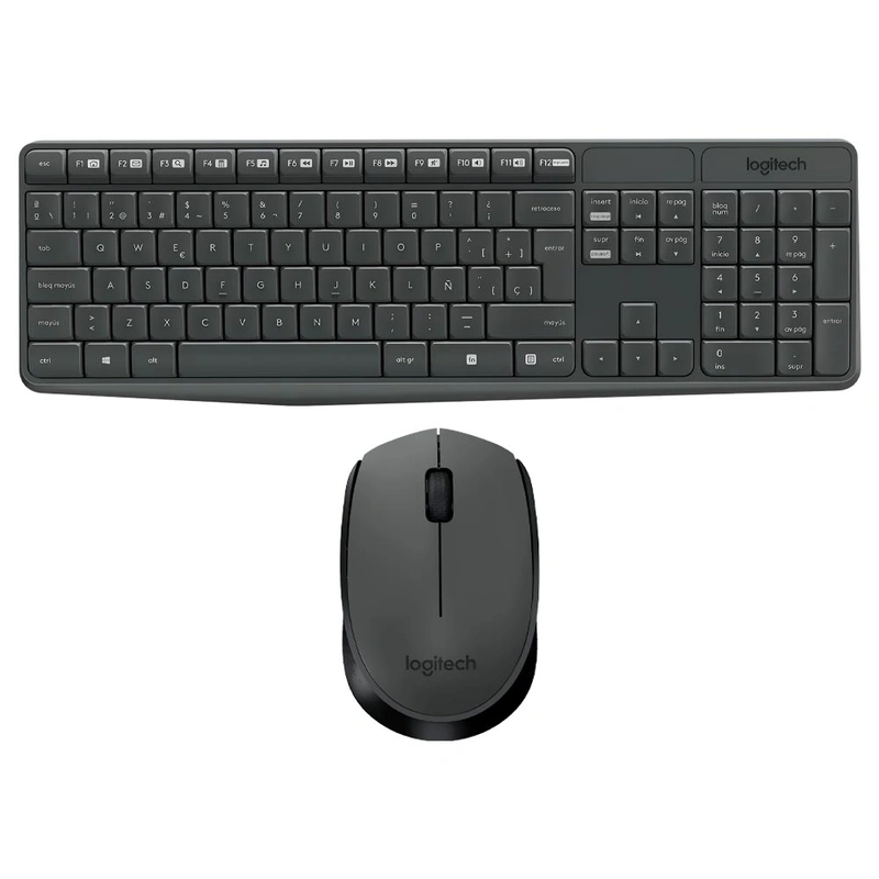Teclado + Mouse Logitech MK235 Wireless Espanhol - Cinza Preto (920-007901)