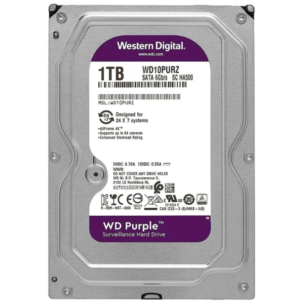 HD Western Digital 1TB WD Purple SATA 3 5400RPM 3.5 SATA 6Gb WD10PURZ | WD Roxo