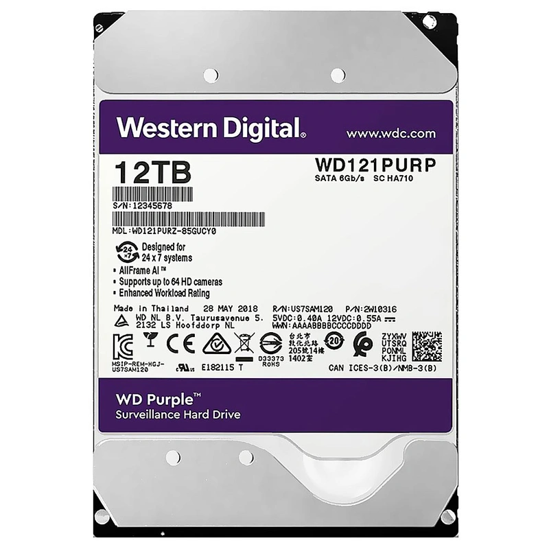 HD Western Digital 12TB WD Purple Pro 3.5 6Gb/s WD121PURP | Roxo Pro
