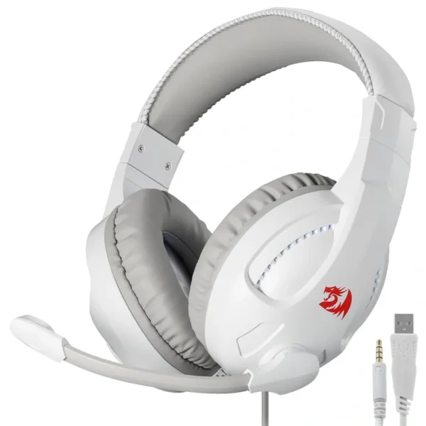 Fone Gamer Redragon H211W-RGB Cronus RGB Com Fio - Branco USB - Conector de áudio 3.5 mm
