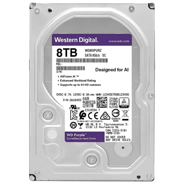 HD Western Digital 8TB WD Purple Surveillance 3.5 SATA 3 - 6Gb/s WD85PURZ