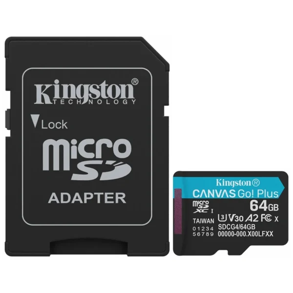 Cartão de Memória Micro SD Kingston Canvas Go Plus U3 C10 V30 A2 64GB - SDCG464GB