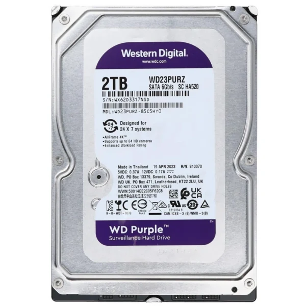 HD Western Digital 2TB WD Purple 3.5 SATA 3 - 6Gb/s WD23PURZ | WD Roxo