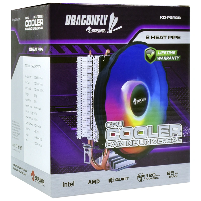 Cooler para Processador Keepdata Dragonfly KD-P2RGB 120MM LGA Universal | 3 Pinos PWM - Imagem 3