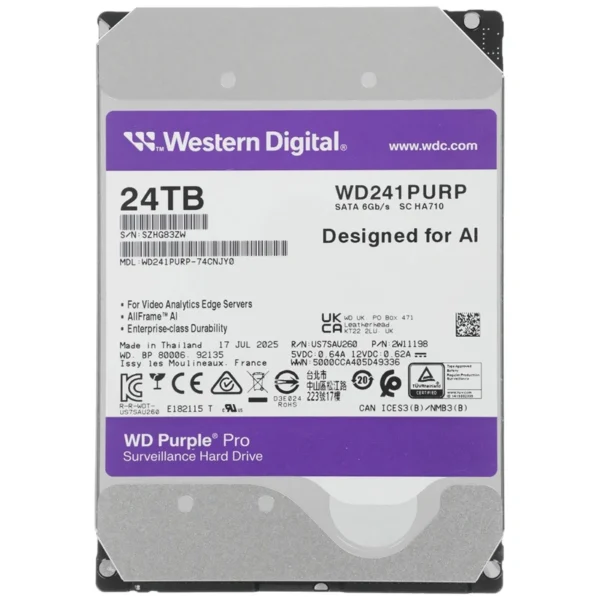 HD Western Digital 24TB WD Purple Pro AI 3.5 SATA WD241PURP