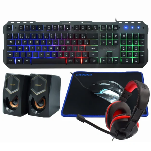 Kit Gamer Satellite GK-53 Teclado + Mouse + Mousepad + Speaker + Fone Português - Preto