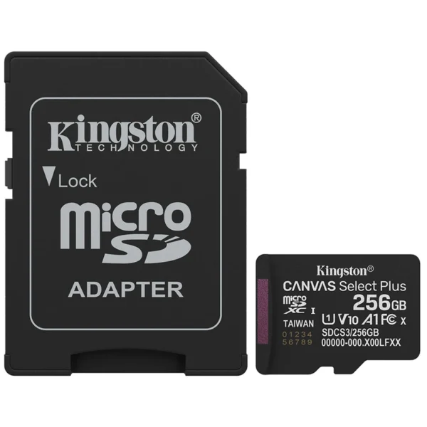 Cartão de Memória Micro SD Kingston Canvas Select Plus C10 U1 V10 A1 256GB - SDCS3256GB