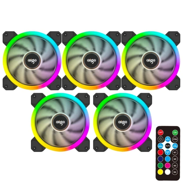 Cooler para Gabinete Aigo DR12 12X12 LED RGB - Kit com 5 Preto | 6 pinos