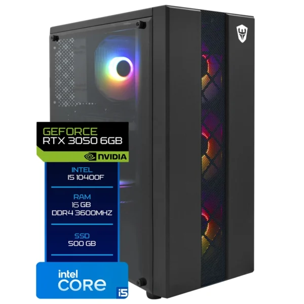 PC Montado Gamer Intel Core i5 10400F 2.9GHz 16GB RAM 500GB SSD GeForce RTX3050 6GB Preto