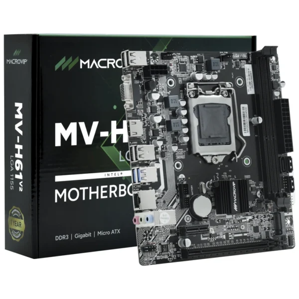Placa Mãe Macrovip MV-H61V2 Socket LGA 1155 VGA DDR3 Intel H61 Micro ATX | 3 x SATA