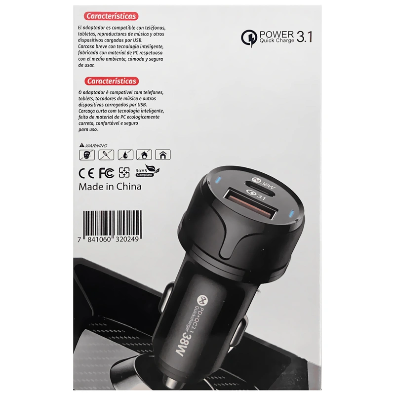Carregador de Bateria Veicular MOX MO-CC320 38W USB USB-C - Preto - Imagem 3