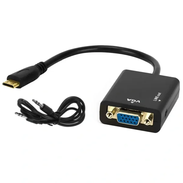Cabo Adaptador Mini HDMI para VGA + Cabo de áudio - Preto Mini HDMI - VGA - Áudio