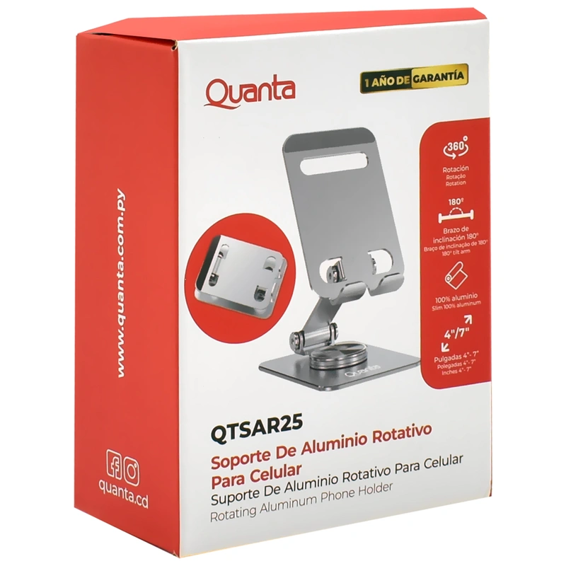 Suporte de Celular Quanta QTSAR25 para Mesa - Prata (Rotativo) - Imagem 3