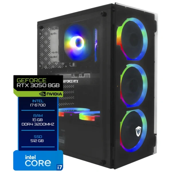 PC Montado Gamer Intel Core i7 6700 2.9GHz 16GB de RAM 512GB SSD GeForce RTX3050 8GB Preto