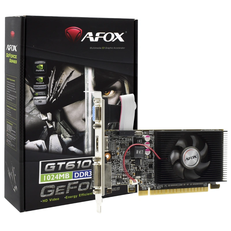 Placa de Vídeo AFOX 1GB GeForce GT610 DDR3 - AF610-1024D3L7-V5 Base: 810MHz | 2560 x 1600