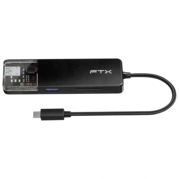 Hub USB-C FTX CT-HUBT4-PB 6 Portas HDMI 2 USB SD TF USB-C Fêmea - Preto | 115526