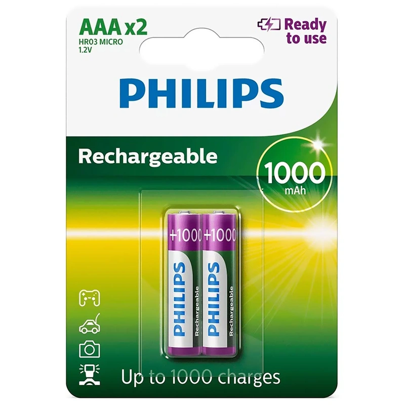 Pilhas Recarregável Philips AAA com 2 Pilhas 1000MAH - R03B2RTU1097 | R03B2RTU10/97 - Imagem 2