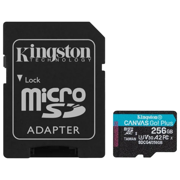 Cartão de Memória Micro SD Kingston Canvas Go Plus U3 C10 V30 A2 256GB - SDCG4256GB