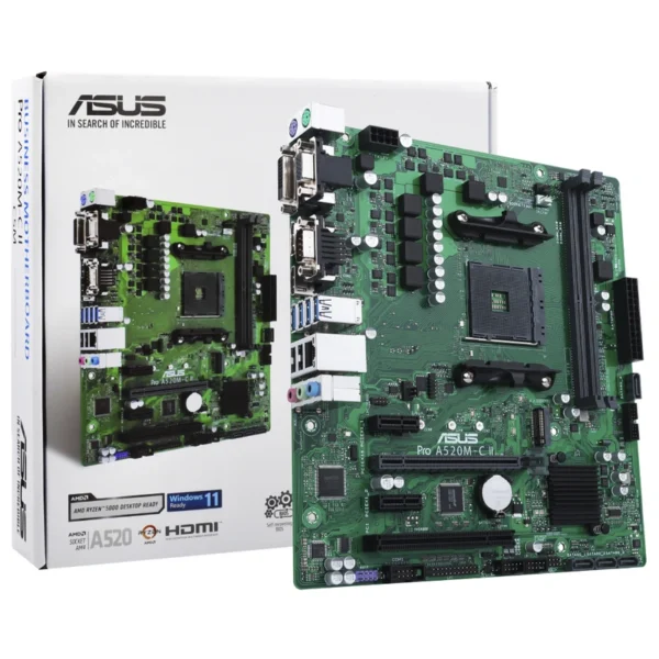 Placa Mãe ASUS Pro A520M-C IICSM Socket LGA AM4 VGA DDR4 AMD A520 Micro ATX