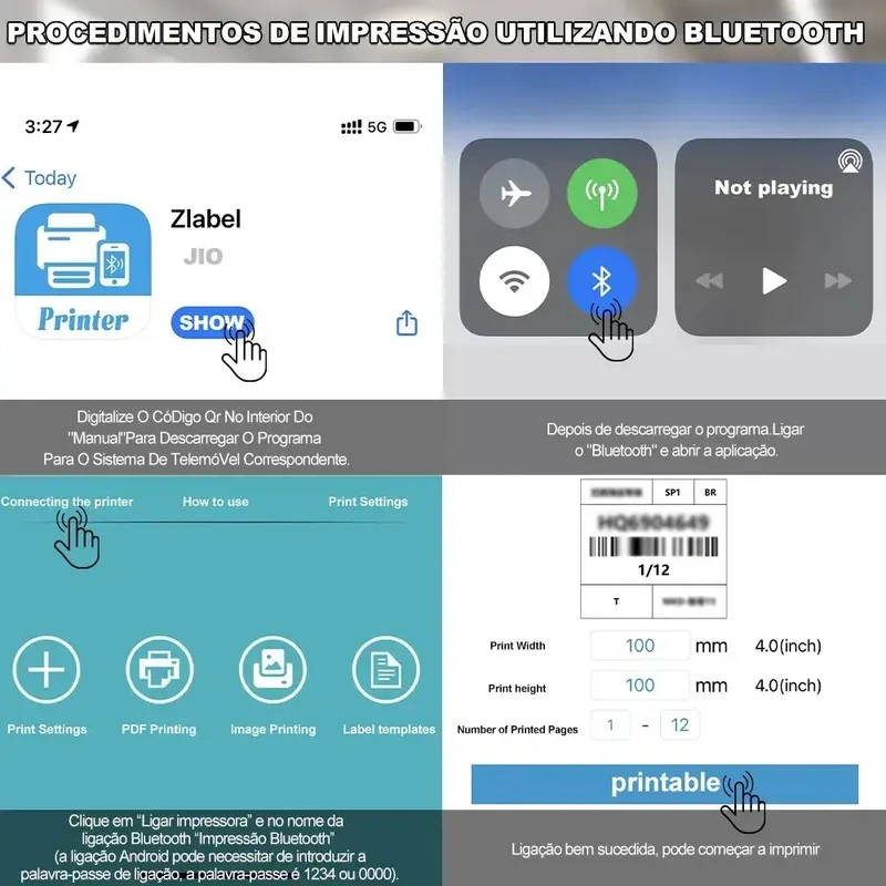 Impressora Térmica Etiquetas Adesivas Portátil Com Bluetooth - Imagem 2