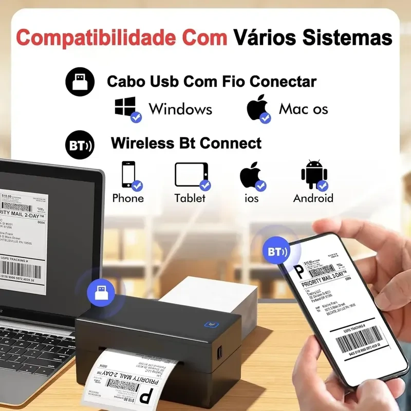 Impressora Térmica Etiquetas Adesivas Portatil Com Bluetooth - Imagem 2